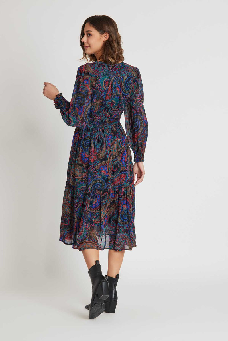 Robe midi col V en voile imprimé SCARLETT