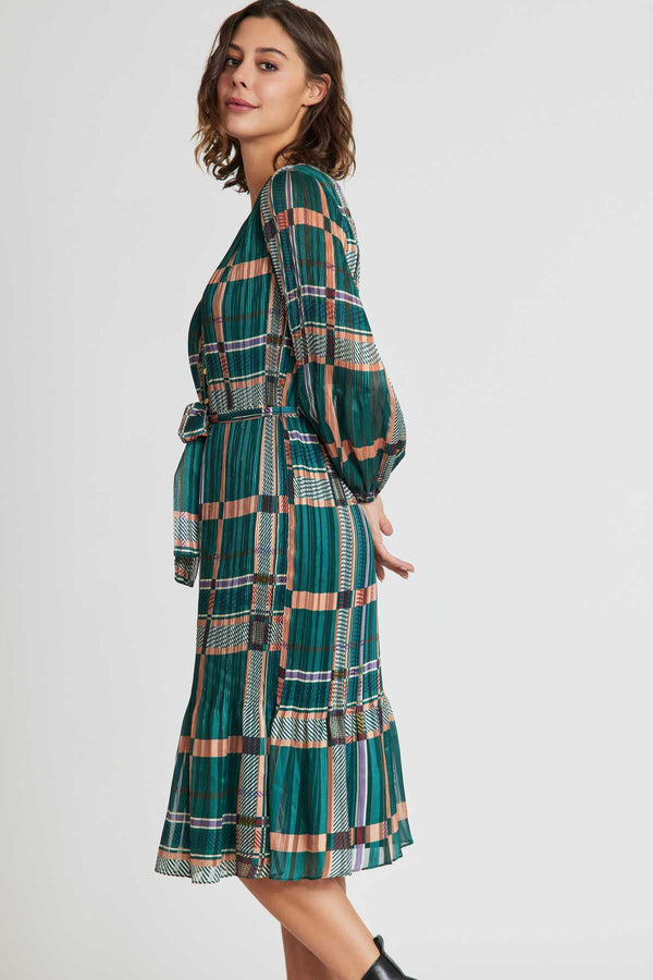 Robe midi plissée à carreaux SEVERINE