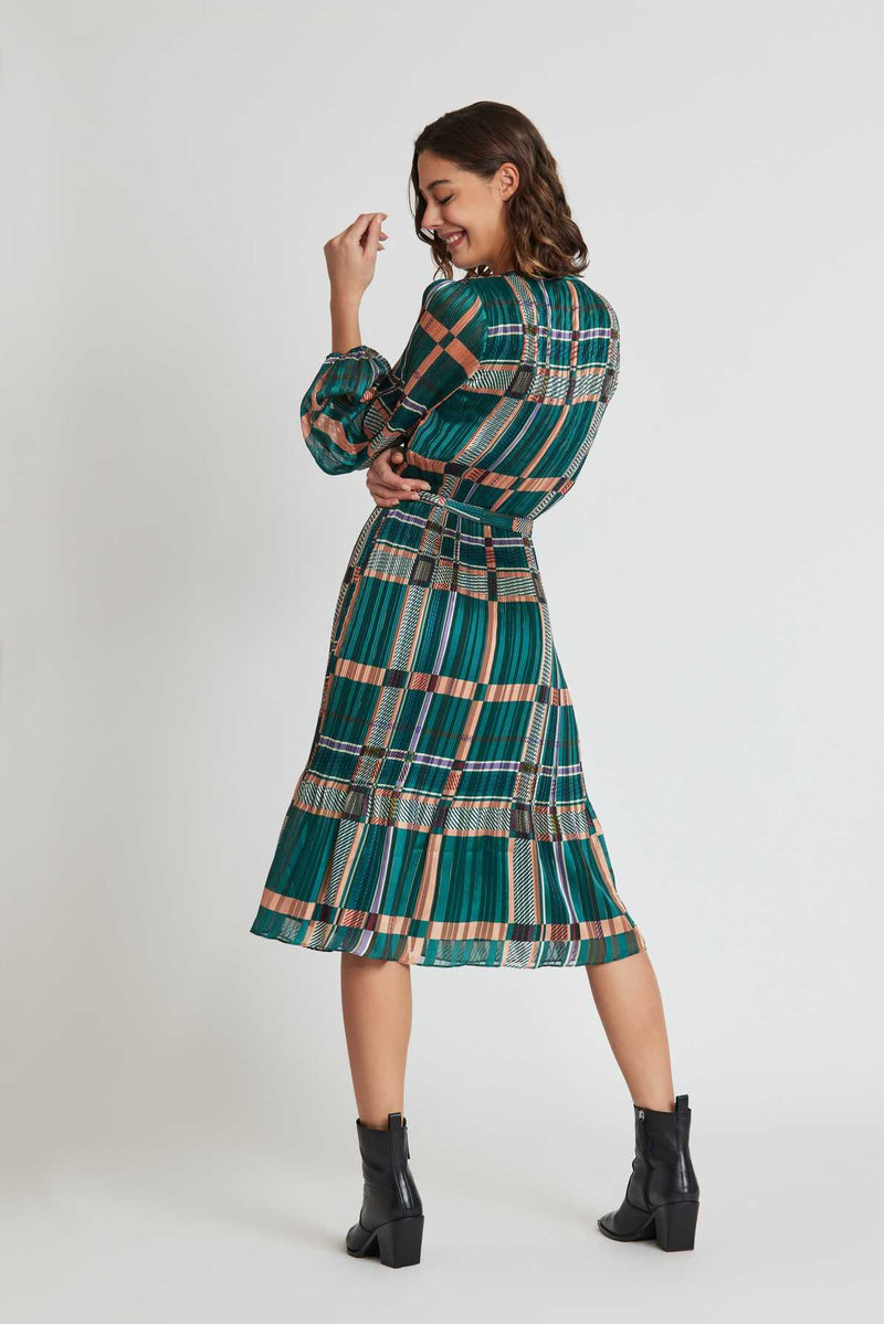 Robe midi plissée à carreaux SEVERINE