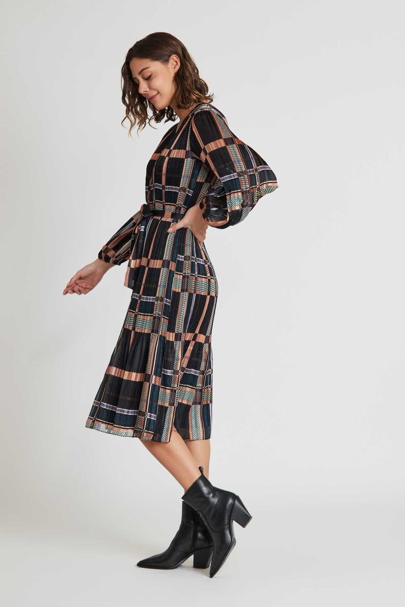 Robe midi plissée à carreaux SEVERINE