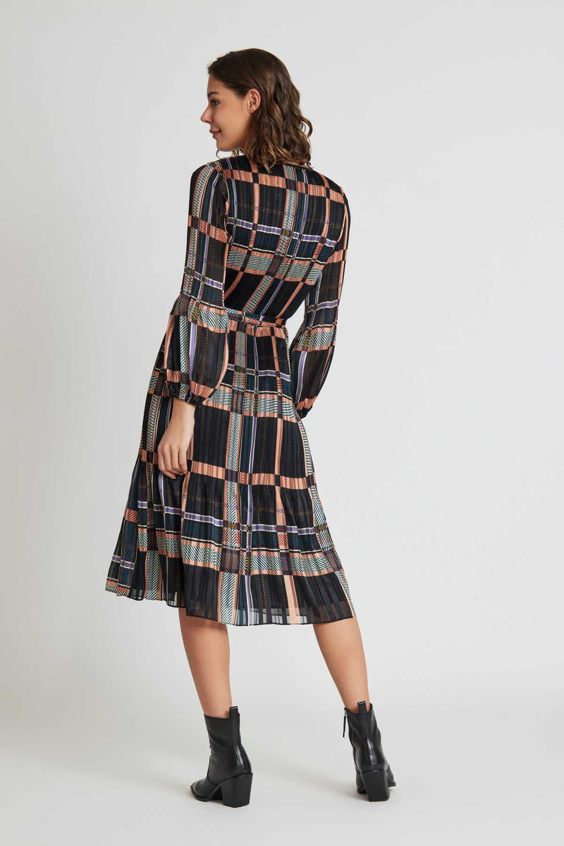 Robe midi plissée à carreaux SEVERINE