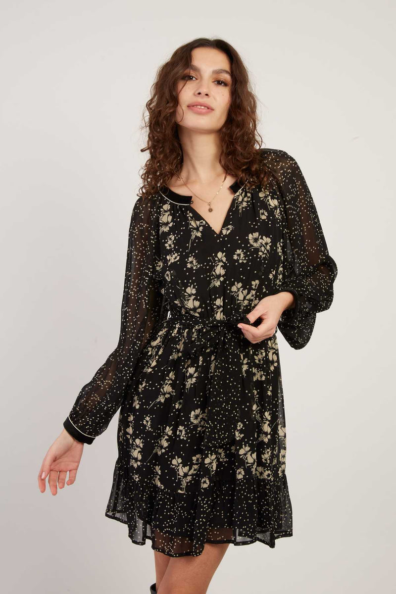 Robe courte manches longues imprimé floral BALTHAZAR