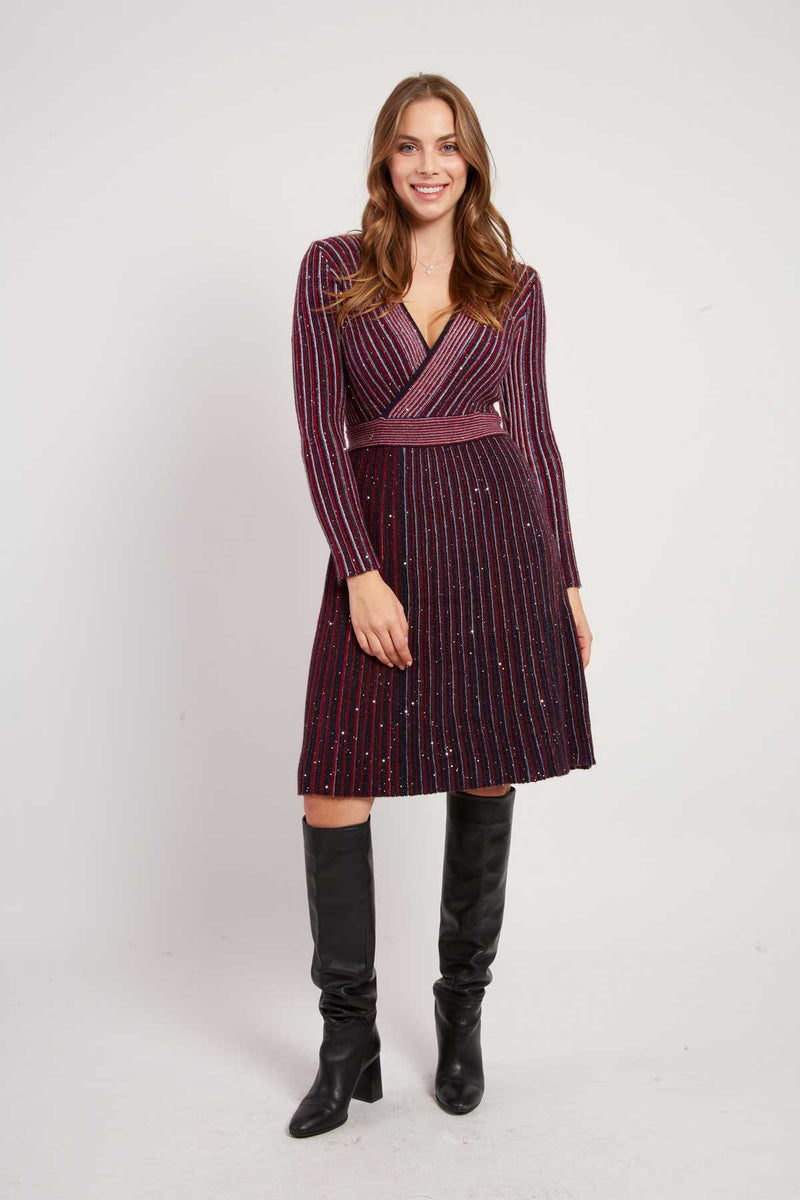 Robe courte col V manches longues en maille JENNY